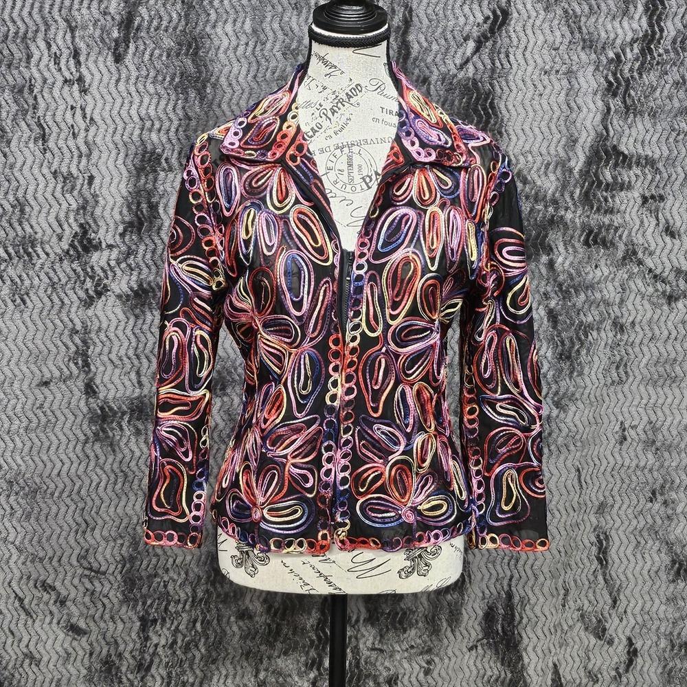 Vtg Casual Studio Swirl Print Jacket Womens S Eclectic Y2K Statement Bold Artsy